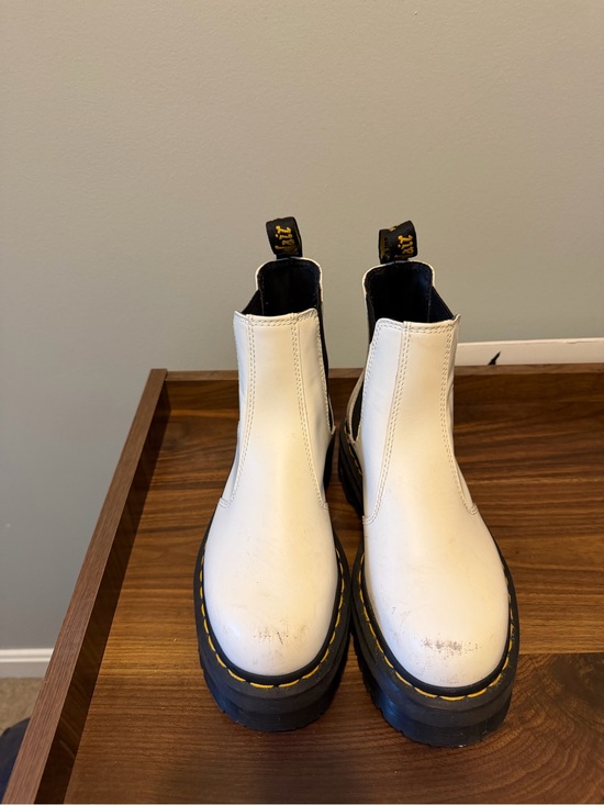 Dr. Martens Shoes - Dr. Martens White Leather Chelsea Boots with Black Sole